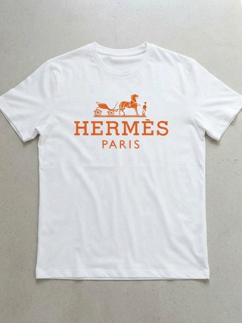 Hermes Paris Orange Horse Carriage Logo White T-Shirt S-4XL